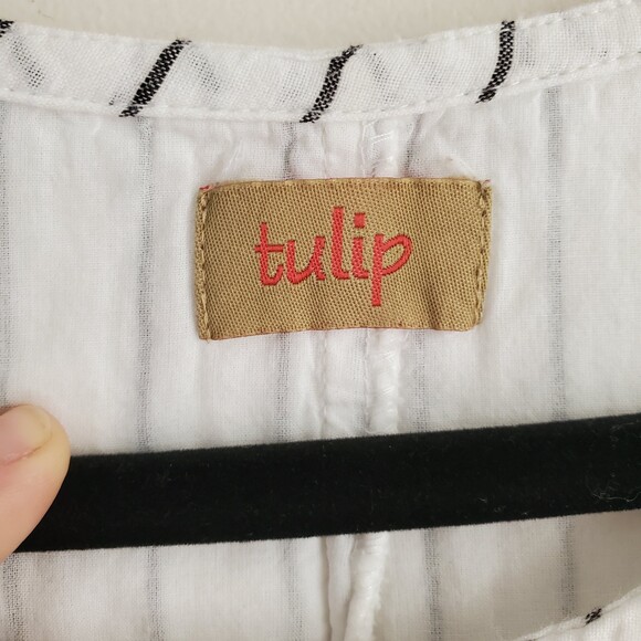 S Tulip Pippa Striped Asymmetrical Lagenlook Blouse Half Sleeve Artsy Tunic - Picture 10 of 12